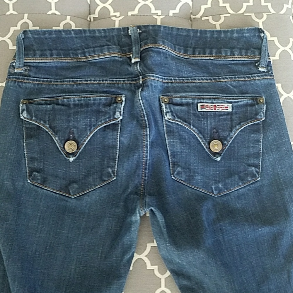 Hudson dark wash flap pocket skinny low rise jeans